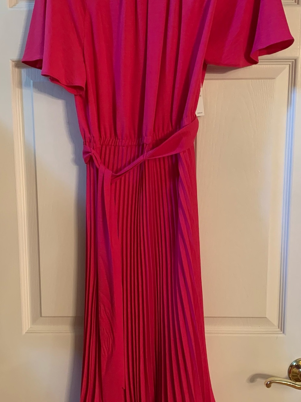 Calvin Klein Women’s Fuchsia Pleated Midi Dress with Waist Tie